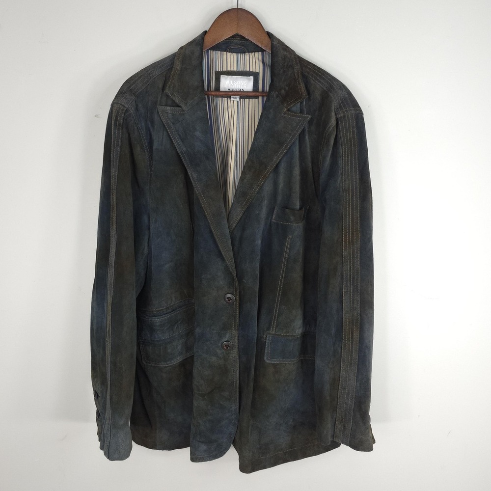 Wilsons Leather Blazer Mens 2XL Blue Suede Leather Sport Coat Jacket Rock Star